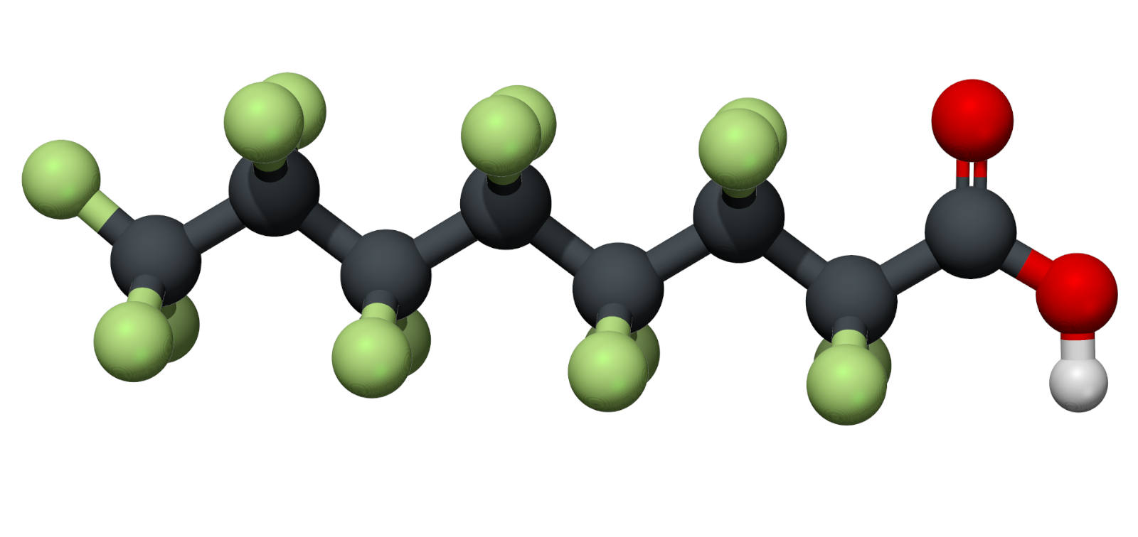 3D model of a PFOA molecule. By Manuel Almagro Rivas